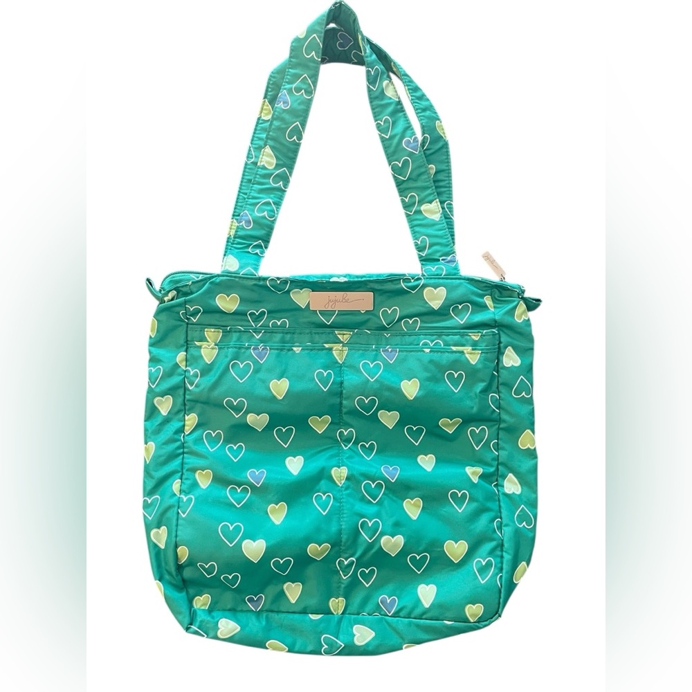 JuJuBe Super Be Tote Bag Heart Print Teal – Lightweight Zip Tote Kidcore